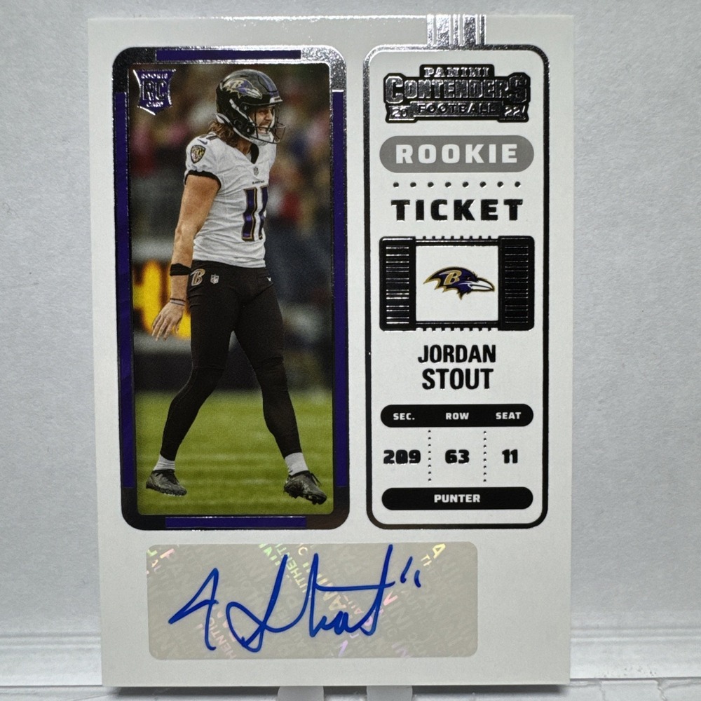 2022 Panini Contenders Rookie Ticket Jordan Stout #214 Auto RC Baltimore Ravens